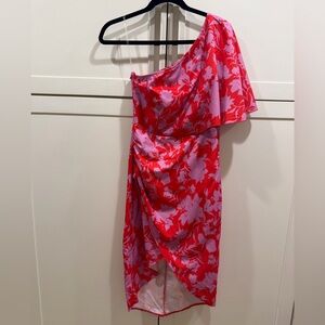 SHEIN Red & Pink One-Shoulder Floral Dress
